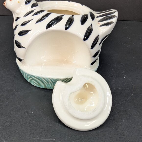 Vintage White and Black Chicken on Nest Sugar Bowl with Egg Salt & Pepper Set - Picture 7 of 11